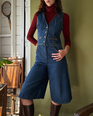 70s Denim Culottes & Vest Set | S