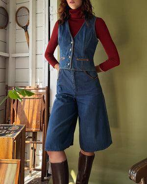 70s Denim Culottes & Vest Set | S