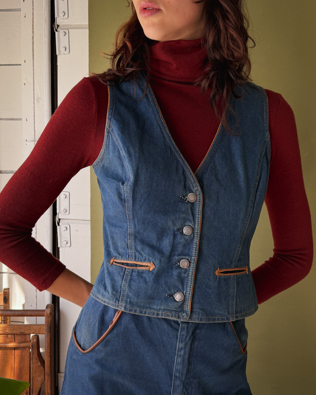70s Denim Culottes & Vest Set | S