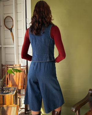 70s Denim Culottes & Vest Set | S