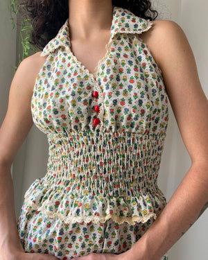 70s Floral Halter Maxi Dress