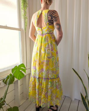 60s Psychedelic Paisley Maxi Dress