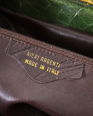 70s Green Croc Embossed Handbag
