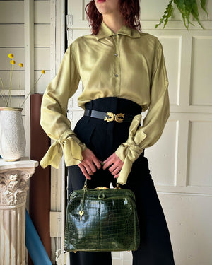 70s Green Croc Embossed Handbag
