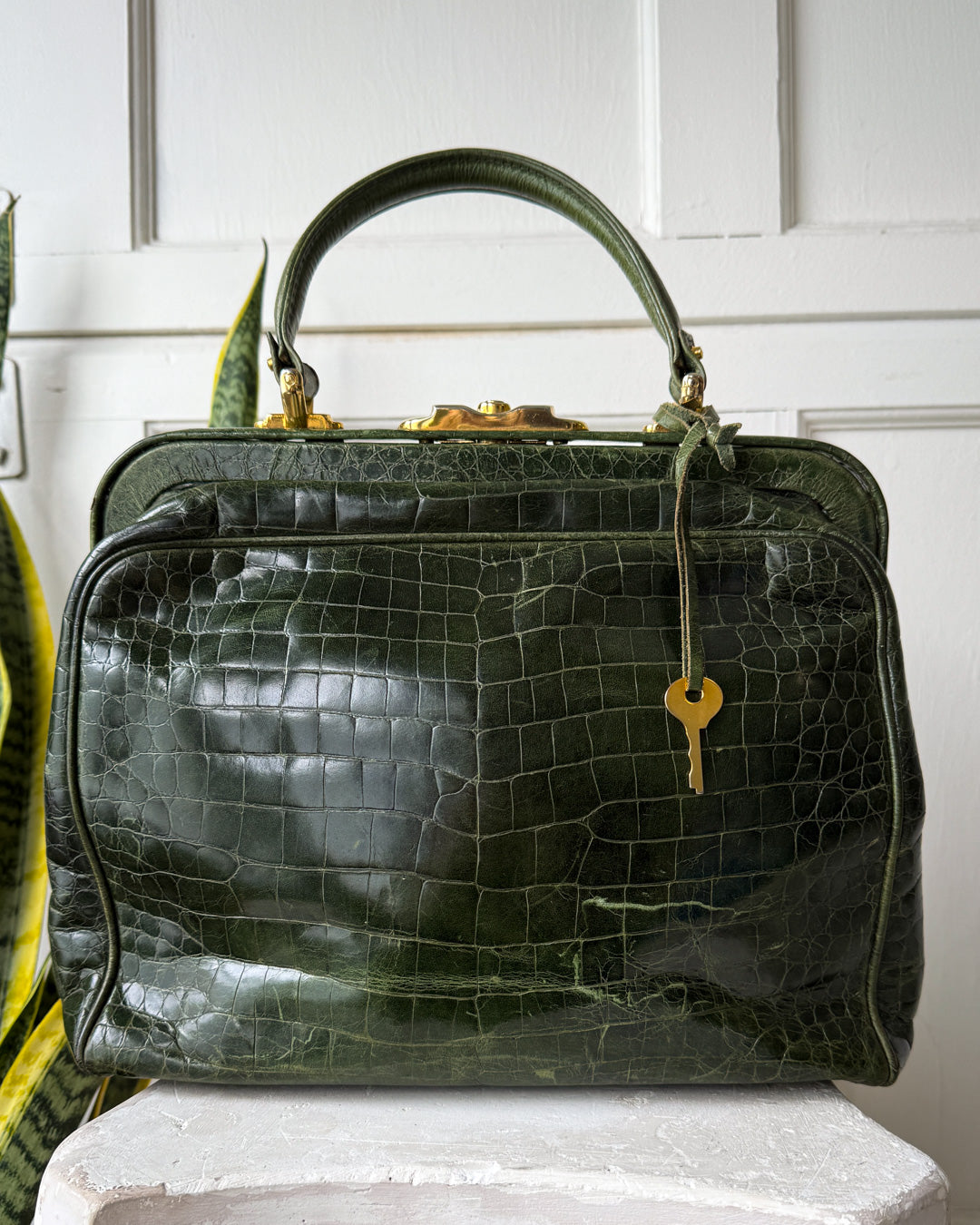 70s Green Croc Embossed Handbag