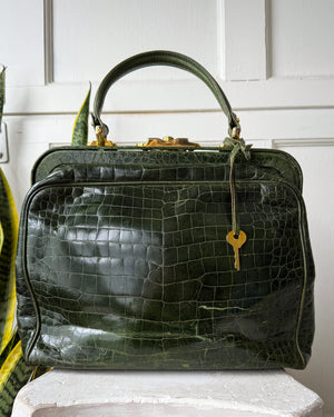 70s Green Croc Embossed Handbag