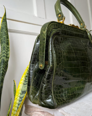 70s Green Croc Embossed Handbag