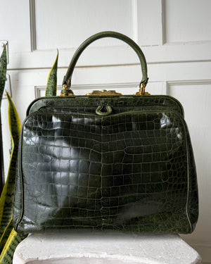 70s Green Croc Embossed Handbag