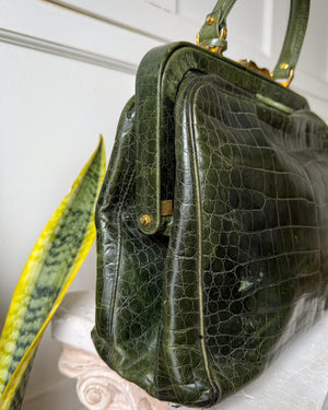 70s Green Croc Embossed Handbag