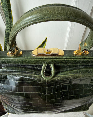 70s Green Croc Embossed Handbag