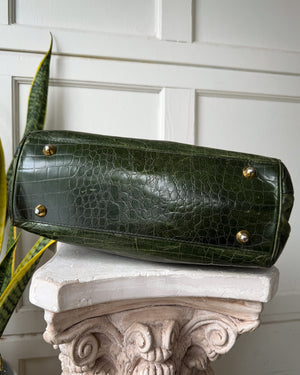 70s Green Croc Embossed Handbag