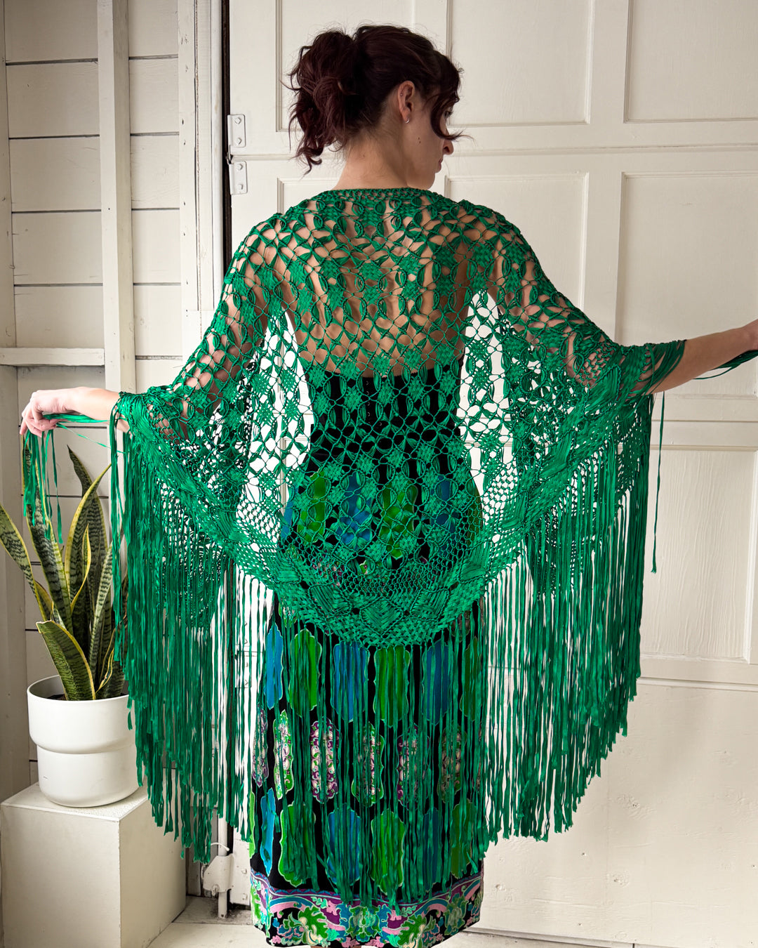 70s Green Fringe Shawl