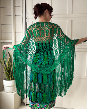70s Green Fringe Shawl
