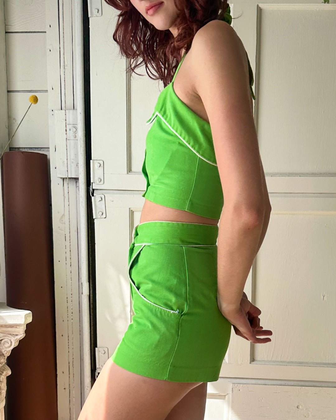 70s Green Halter & Shorts Set | S
