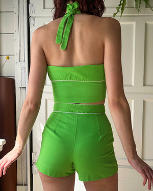 70s Green Halter & Shorts Set | S