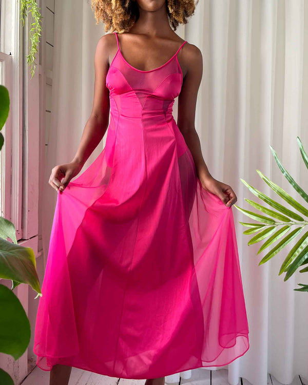Lingerie Dress Pink Vintage Nightwear (M)