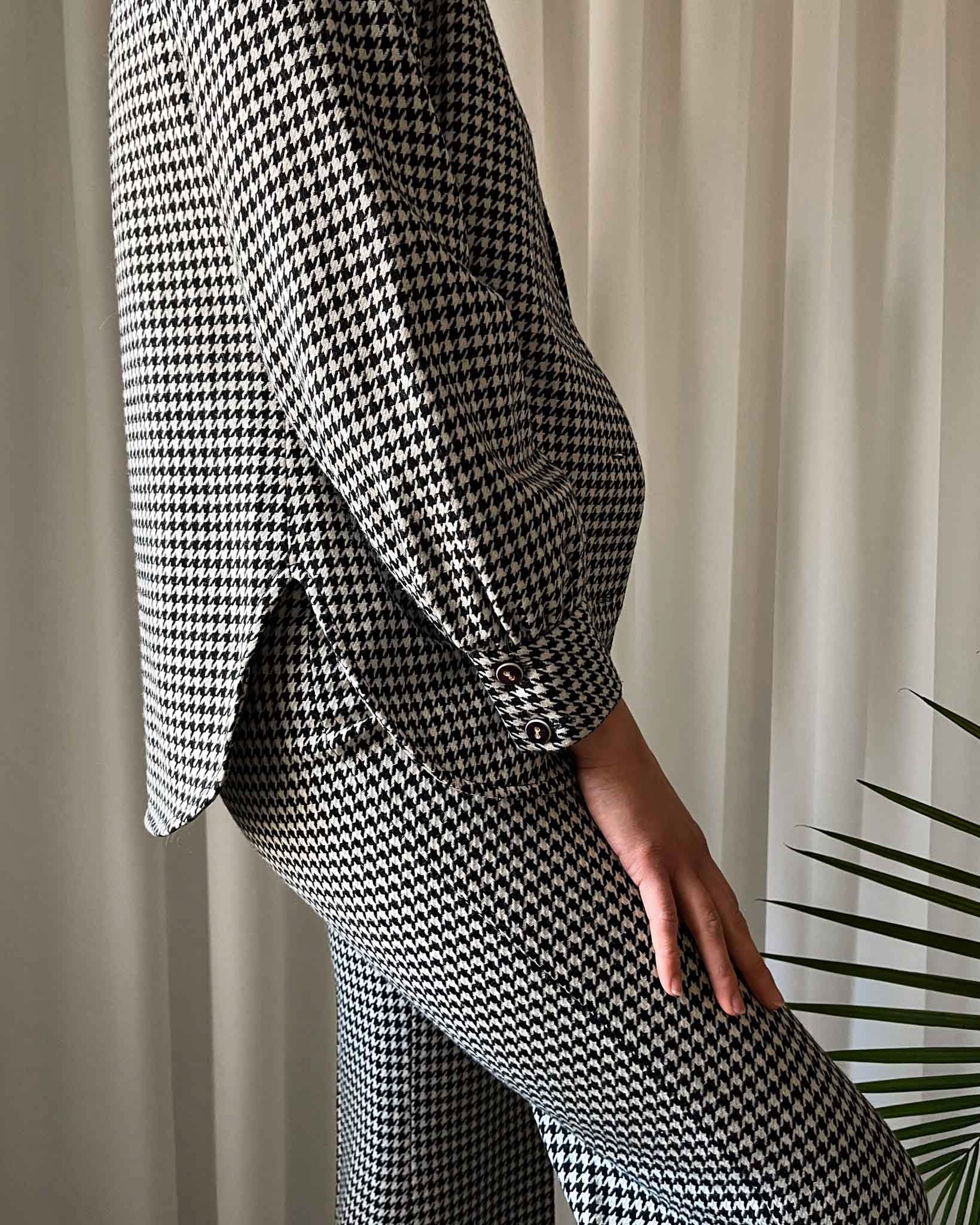 70s Houndstooth Wool Pant Suit - Lucky Vintage
