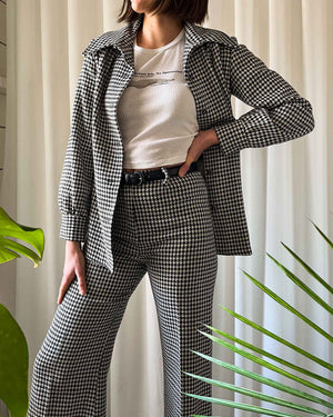 70s Houndstooth Wool Pant Suit