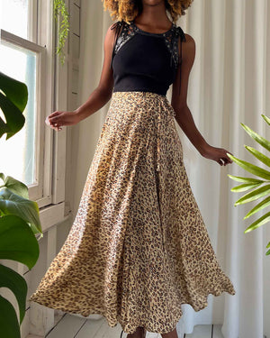 90s Leopard Print Silk Wrap Skirt | XS - M