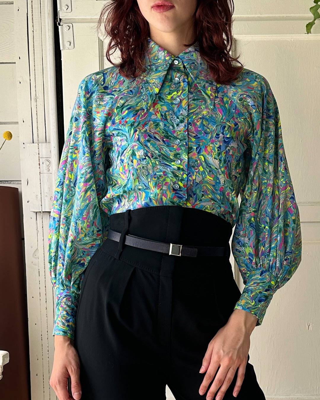 70s Marble Print Blouse | M