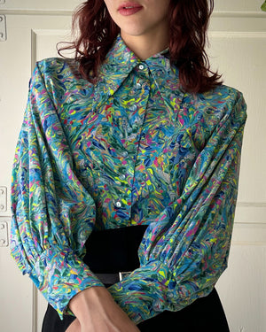 70s Marble Print Blouse | M