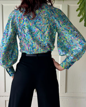 70s Marble Print Blouse | M