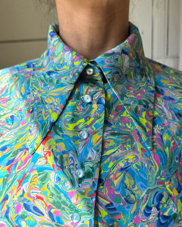 70s Marble Print Blouse | M