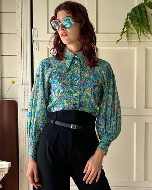 70s Marble Print Blouse | M
