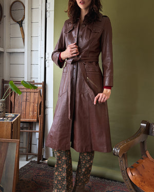 70s Hooded Leather Trench | XS