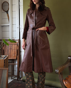 70s Hooded Leather Trench | XS