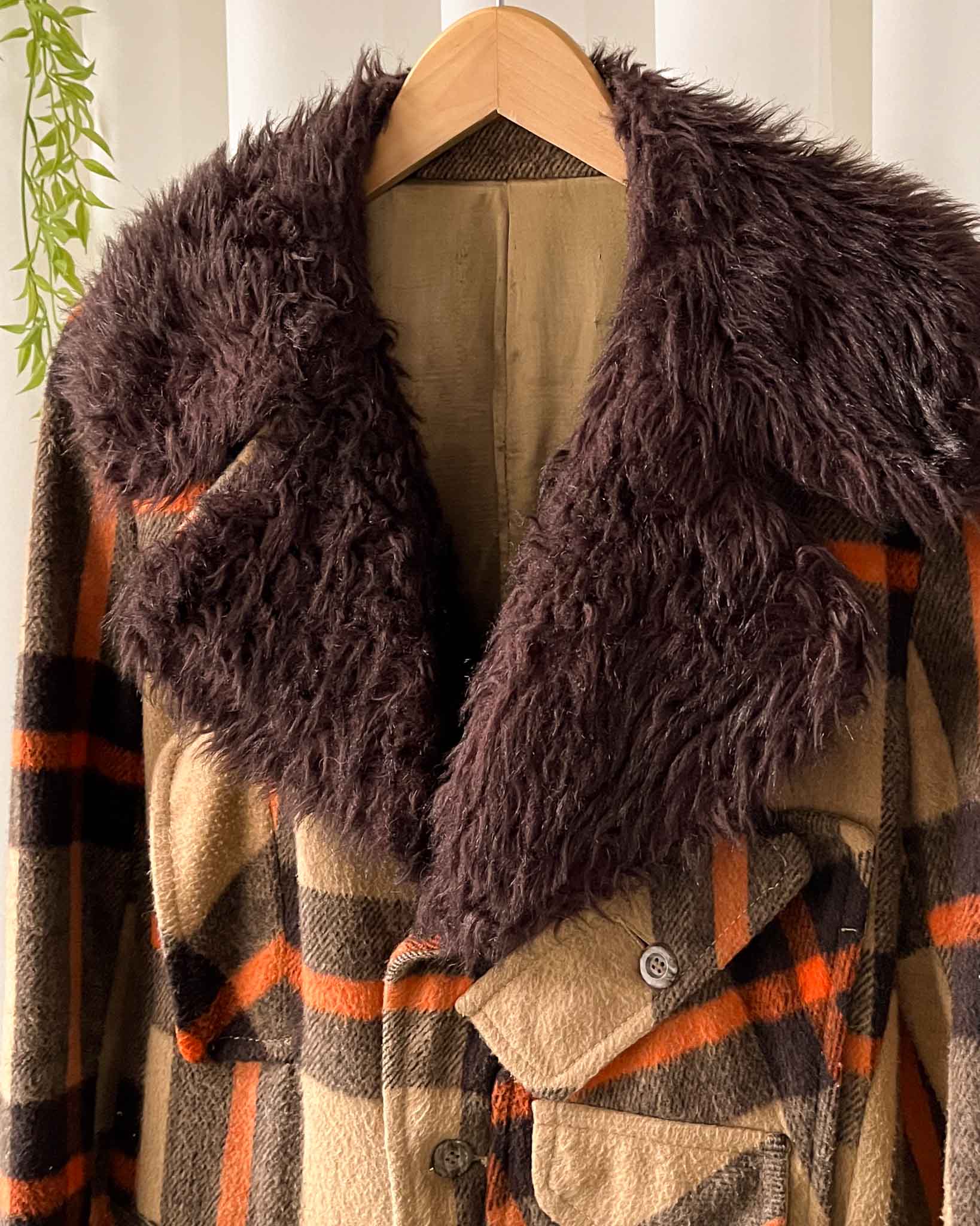 60s Plaid Faux Fur Jacket | M
