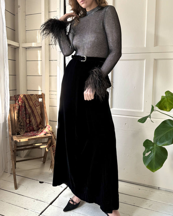 70s Metallic Feather Maxi Dress