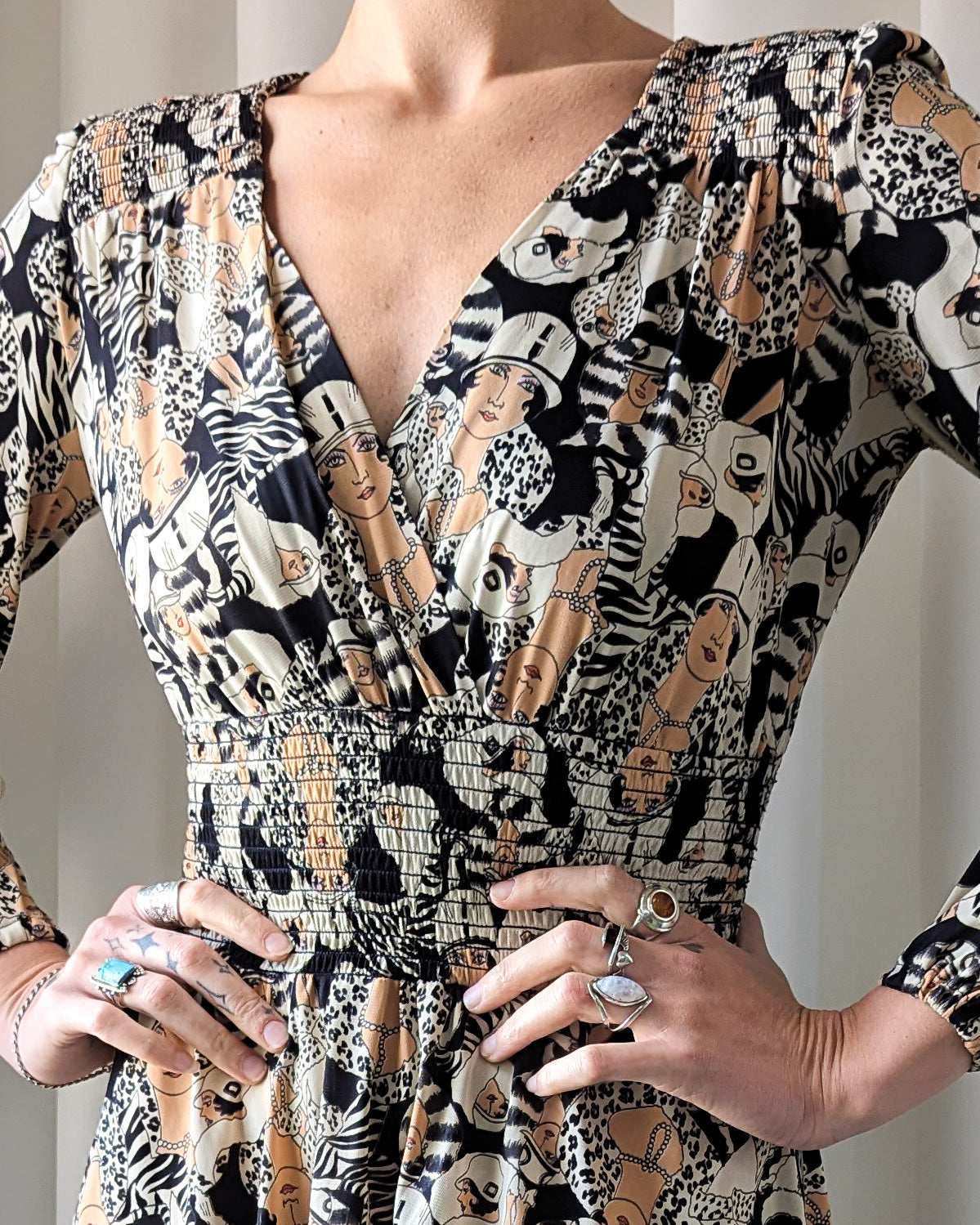 70s Novelty Ladies Print Mini Dress | S-M 70s Novelty Ladies Print Mini Dress | S-M