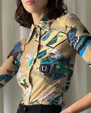 70s Japanese Inspired Novelty Print Shirt