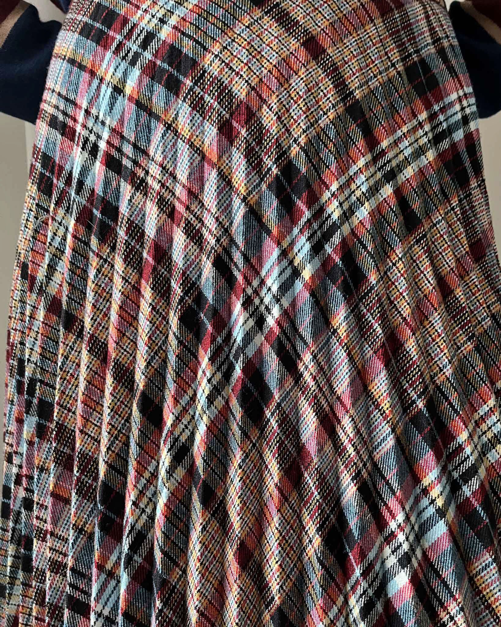 70s Plaid Pleated Maxi Skirt