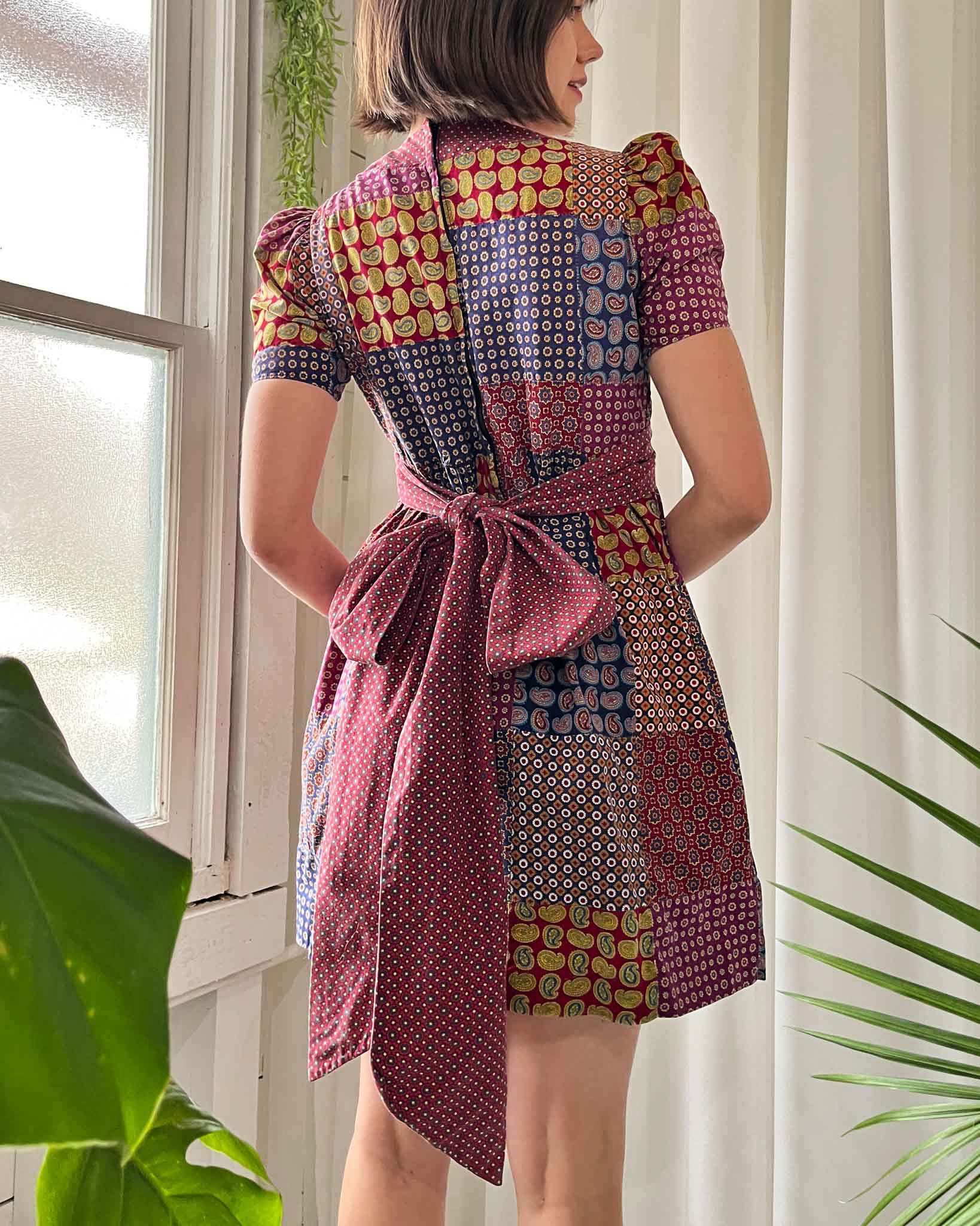 70s Puff Sleeve Patchwork Mini Dress | XS-S 70s Puff Sleeve Patchwork Mini Dress | XS-S