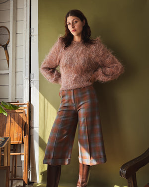 70s Plaid Wool Culottes | S