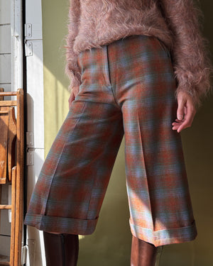 70s Plaid Wool Culottes | S