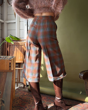 70s Plaid Wool Culottes | S