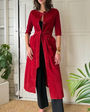 70s Belted Maxi Jacket | XS-S