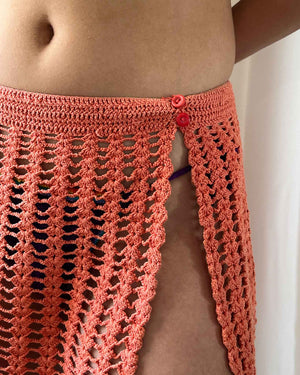 70s Coral Crochet Cover-up Skirt | S