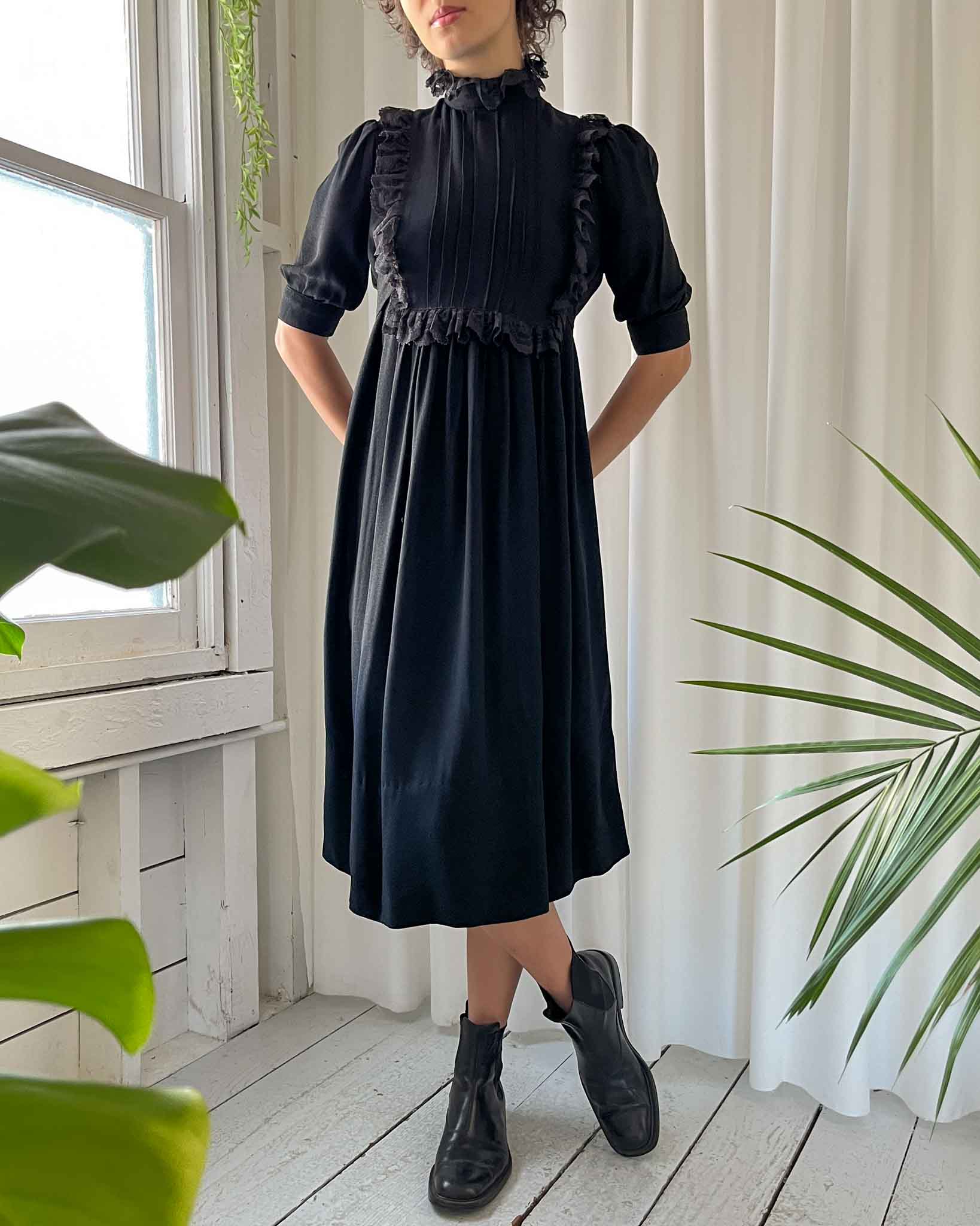70s Ossie Clark Black Crepe Dress