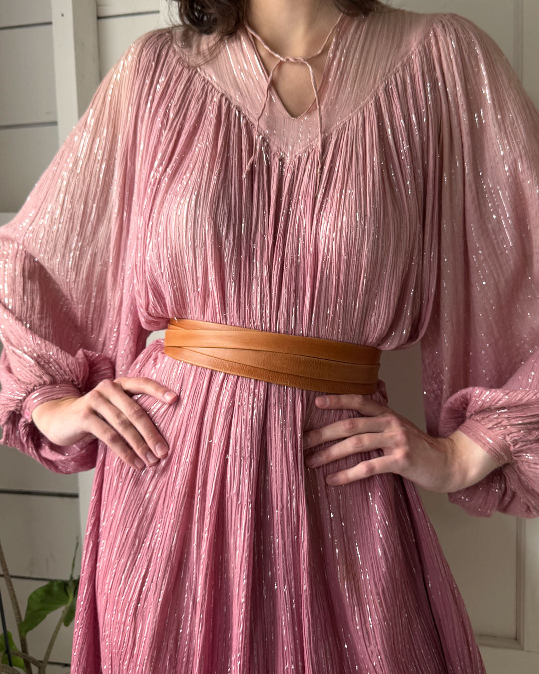 70s Cognac Leather Obi Wrap Belt