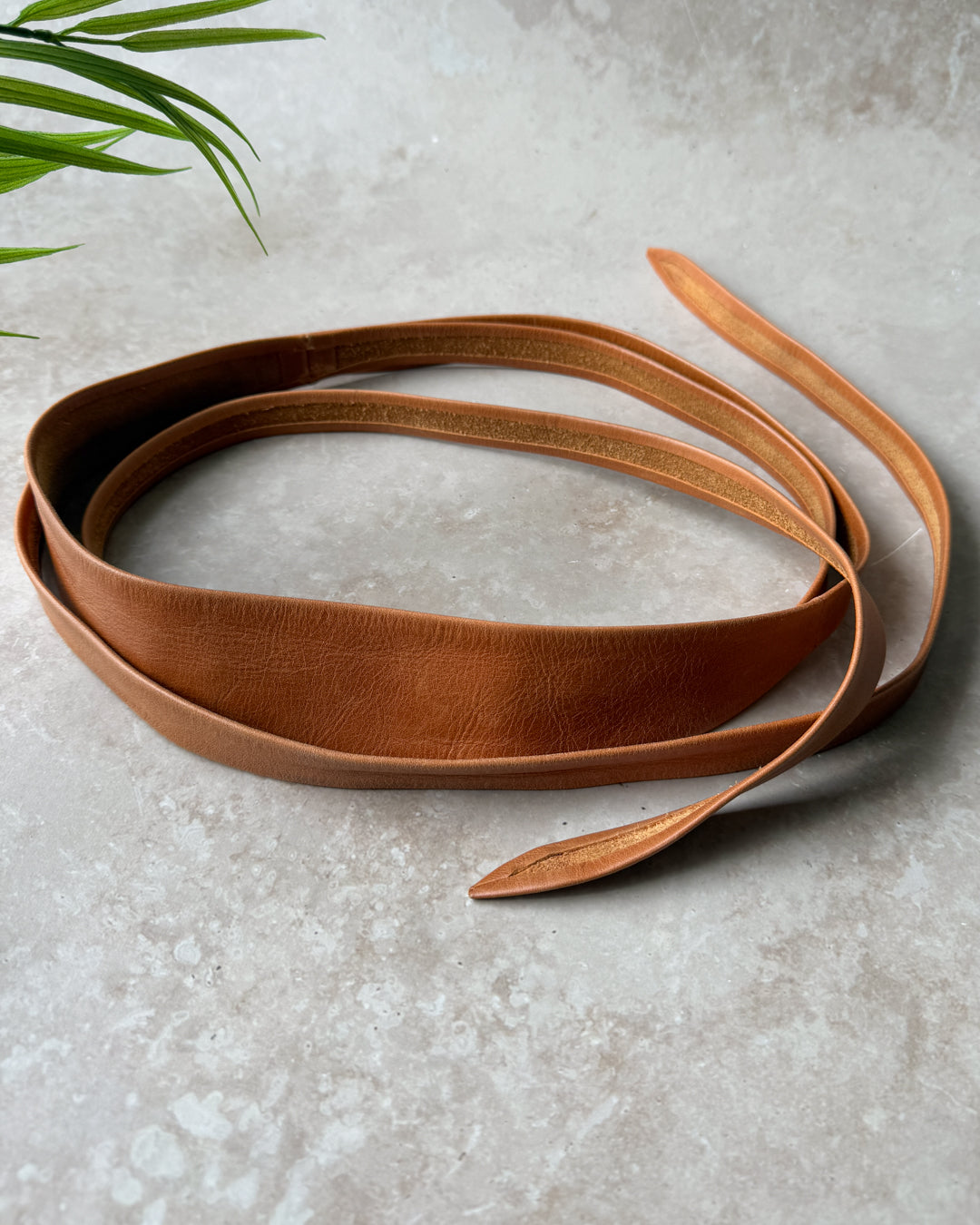 70s Cognac Leather Obi Wrap Belt