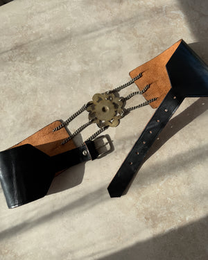70s Wide Leather Chain Belt | M-L