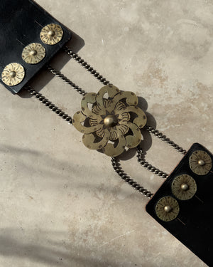 70s Wide Leather Chain Belt | M-L