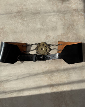 70s Wide Leather Chain Belt | M-L