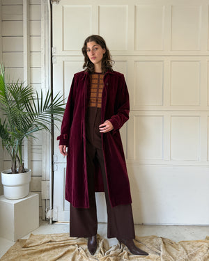 70s Burgundy Velvet Trench | M-L