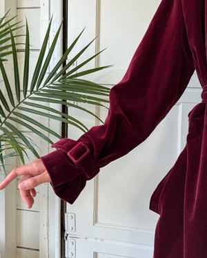 70s Burgundy Velvet Trench | M-L