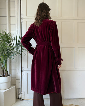 70s Burgundy Velvet Trench | M-L